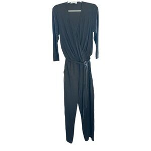 Lola & Sophie Brown Jumpsuit w/V-Neck,3/4 Sleeves pockets & tie belt size Small